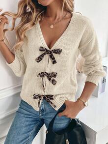 SHEIN LUNE Áo khoác cardigan dài tay cổ chữ V họa tiết da báo dành cho nữ - trắng - Xem 7