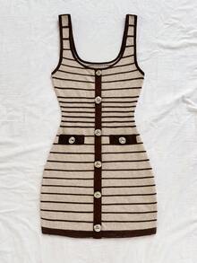 Soleia 全新节日棕褐色条纹金属点缀迷你连衣裙，适合派对、约会、情人节、复活节、狂欢节、下午茶、海滩、游轮、城市、秋冬 - 彩色 - 查看 6