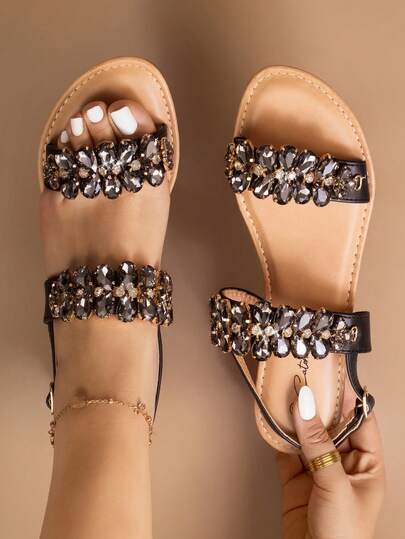 Sandalias planas de verano de mujer con cordones de encaje, suela gruesa antideslizante de espuma, zapatos de moda con cuerda cruzada versátil para uso casual, playa, exterior y hogar, con puntera redondeada y hebilla, material de espuma de unicolor, talla un número talla grande grande