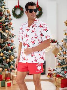 Surfspeed Men's Christmas Cartoon Print Short Sleeve Shirt And Shorts Beach Outfit Set