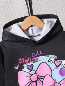 Tween Girls' Casual Lucky Gamer Girl 3D Digital Print Hoodie, Sporty Style, Comfortable Sweatshirt Set For Autumn/Winter - Black - View 6