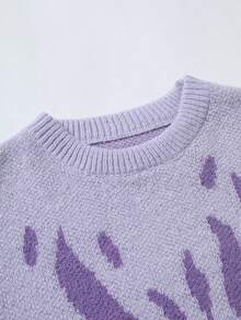 Claim Dot 男士火焰图案圆领长袖休闲宽松针织毛衣，秋冬 - 淡紫色 - 查看 4