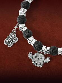 HARRY POTTER X SHEIN Minimalist Bracelet - Hedwig Midnight Flight Black Bead Design - Silver - View 2