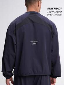 Chaqueta con cierre de cremallera, cuello alto, bolsillo y estampado de letras de manga larga - Azul - Ver 2