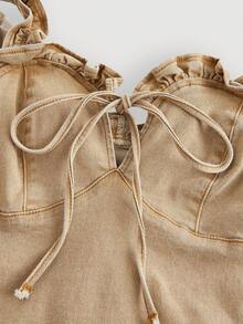 SHEIN MOD 女士夏季时尚荷叶边下摆紧身牛仔连衣裙 Y2K 蝴蝶结弹力紧身浪漫时尚牛仔连衣裙