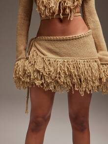 Denimoi 系带流苏细节毛衣迷你裙 - 棕色 - 查看 4