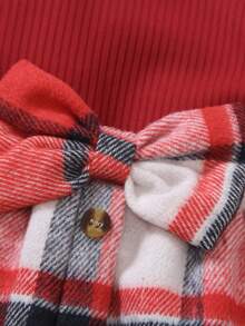 SHEIN 2pcs/Set Young Girl Ruffle Trim Red Long Sleeve T-Shirt And Plaid Butterfly Print Skirt Girls Red And Plaid Sets Red Kids Dress Girl Plaid Dress Red Skirts Sets Little Kids Girls Dress Winter - Burgundy - View 2