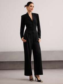 Heiryn 挂脖可变换束腰阔腿裤套装，百搭商务休闲套装 - 黑色 - 查看 4