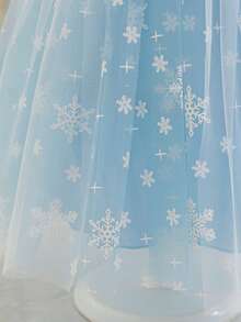 SHEIN Glamorique Kids 女童公主裙，蓝色网纱连衣裙，蓝色公主裙，雪花印花网纱蓬蓬裙，带披肩和手套的派对礼服，生日派对，舞会礼服，优雅正式礼服，适合所有季节，中东、欧洲和美国 - 藍色 - 查看 8