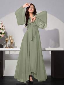 Modelyn Váy cổ buộc màu trơn thanh lịch dành cho nữ - màu xanh lá - Xem 7