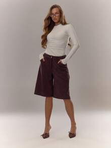 MUSERA 麂皮长款短裤，日常舒适棕色，优雅休闲 - 摩卡棕 - 查看 5