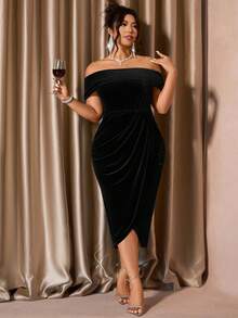 Cravure Plus Size Women's Versatile Fashion Slimming & Elegant Dress, Suitable For Daily, Party, Gathering, And Banquet Occasions