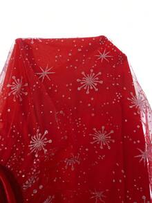 Ellevyn 女士圆领长袖网眼粉面料优雅日常穿着、节日、圣诞派对连衣裙，秋冬 - 紅色 - 查看 10