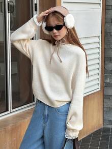 DAZY Suéter de manga larga minimalista y casual de unicolor para adolescentes