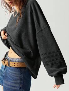 Bohemela Áo nỉ tay raglan rộng rãi, thường ngày cỡ lớn dành cho nữ, mùa thu - màu đen - Xem 10