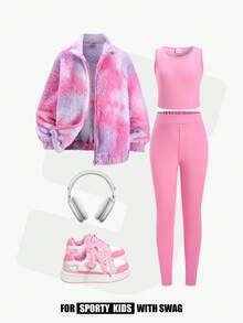 JNSQ Set de 3 piese pentru fete preadolescente, include jachetă pufoasă îngroșată, maiou mulat și pantaloni de yoga groși, potrivit pentru purtare zilnică de toamnă/iarnă, activități în aer liber, vacanță, streetwear, petreceri și timp liber - Roz - Vizualizare 3