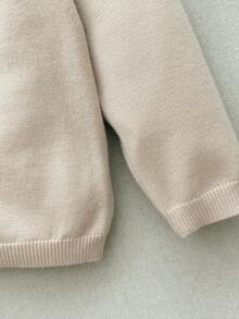 Blossori Young Girls' French Elegant Color Block Collar Button Front Knit Cardigan & Knit Pants Set - Khaki - View 6