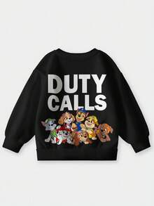 SHEIN | PAW Patrol 小男孩字母和卡通图案圆领长袖运动衫 - 白色 - 查看 1