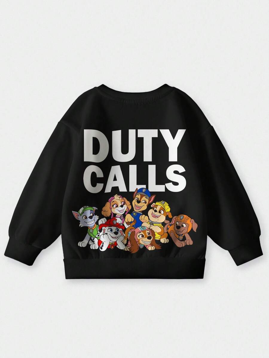 SHEIN | PAW Patrol 小男孩字母和卡通图案圆领长袖运动衫 - 白色 - 查看 1