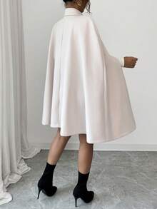 Rafferiza Women's Elegant Turndown Collar Contrast Color Cape-Style Woolen Cloak, Mid-Length, Autumn/Winter - Beige - View 5