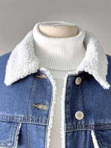 SHEIN 少女基础款纯色水洗牛仔保暖内衬宽松牛仔外套，秋冬保暖穿搭，休闲泰迪绒内衬冬装外套，百搭阔腿牛仔裤，Y2K风格，女教师装，返校装，商务休闲装，工装牛仔裤，秋冬宽松裤，高腰长款阔腿牛仔裤，街头风，冬裤，羊羔绒牛仔裤，保暖牛仔外套