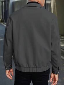 Manfinity Homme Chaqueta casual de manga larga con cuello de solapa de unicolor para hombre, otoño/invierno - Gris - Ver 2