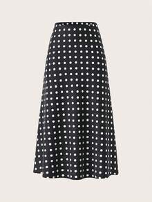 SHEIN Tall Elegant Commuting Polka Dot Satin Long Skirt - Black - View 3