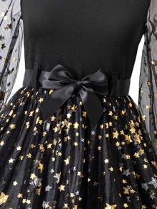 Váy công chúa cổ chữ V tay dài in họa tiết ngôi sao vàng dễ thương, thanh lịch, ngọt ngào, thắt nơ, eo, dành cho bé gái tuổi teen, thích hợp cho Giáng sinh, Halloween, tiệc tùng ngày lễ và mặc hàng ngày, mặc được trong mọi mùa Thu Đông - màu đen - Xem 7