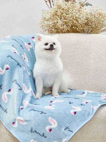 PETSIN Chăn thú cưng in hình chim hồng hạc xanh dễ thương và ấm áp