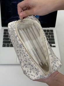 1个蓝紫色铅笔袋，ins风文具袋，多功能化妆品收纳包，可爱多功能储物袋，铅笔盒，化妆包，适用于学校、文具、化妆品、护肤品、口红、刷子、硬币、小物件，返校必备 - 淺藍色 - 查看 5