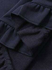 FRIFUL 女士撞色弹力腰荷叶边侧条纹设计喇叭下摆宽松休闲百搭A字半身裙，秋冬款 - 藏蓝色 - 查看 8