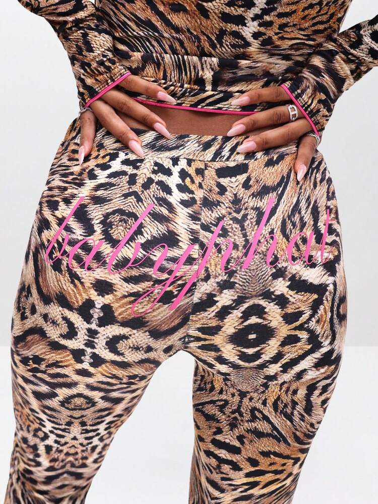 BABYPHAT Pull On Printed Flare Leggings With Animal Print Design For Casual Everyday Wear