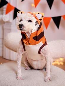 PETSIN 1pc Cute Cartoon Animal Print Hoodie With 3D Tiger Ears, Suitable For Cats And Dogs - Multicolor - View 5
