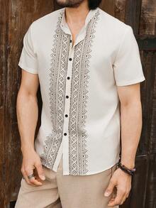 Manfinity RSRT Men's Geometric Pattern Short Sleeve Single-Breasted Shirt - Multicolor - View 6