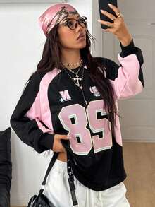 Coolane 女士秋冬街头运动休闲图案撞色长袖卫衣 - 彩色 - 查看 5