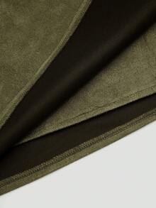 Sweetra Plus Size Suede Pleated Asymmetric Zipper Decor Minimalist Commuter Short Skirt, Autumn/Winter - Olive Green - View 5