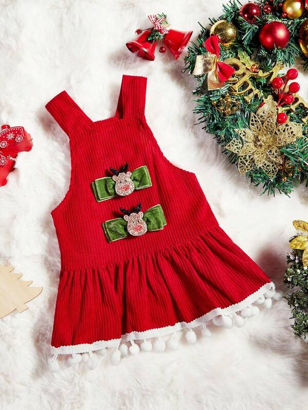 PETSIN 1pc Pet Dog Christmas Red Corduroy Pompon Bow Tie Decor Reindeer Dress Harness