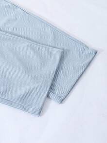 SHEIN Sparklyn 秋冬款青少年女孩休闲T恤和连体裤套装 - 淺藍色 - 查看 5