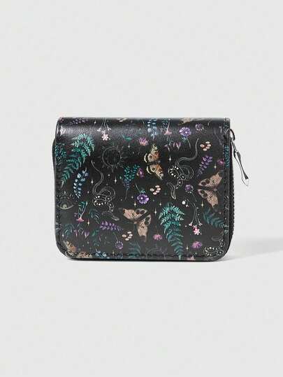Fairycore 1pc Moon Flower Snake Zipper Wallet, Minimalist Design, Suitable For Both Men And Women.