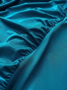 Maweii Plus Size Women's Elegant Shiny Satin Light Teal,Autumn,Night Out Club High Slit Maxi Dress,Deep V-Neck Long Sleeve Backless Formal Party Dress - Multicolor - View 8
