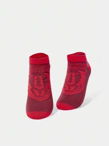 HARRY POTTER X SHEIN 1 paire de chaussettes mode pour chevilles avec motif de lettres rouges pour femmes - Rouge - Voir 3