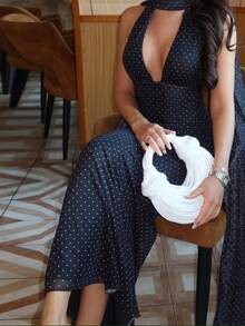 女式圆点印花无袖连衣裙 - 黑色 - 查看 3