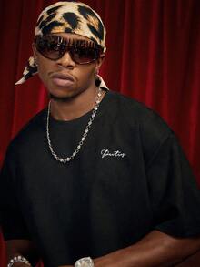 PAVTROS Manfinity Streetrush 男士街头风流行 INS 同款男士休闲印花圆领落肩短袖 T 恤，图案 T 恤，街头服饰，保暖冬季，圣诞节，男友礼物 - 黑色 - 查看 2