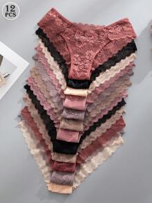 12件套无缝蕾丝边舒适性感内裤