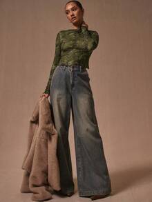 MUSERA Top de malla de manga larga con estampado mixto de animales sexy para salir, festivales, raves, vacaciones en Ibiza, primavera, verano - Verde Oscuro - Ver 4