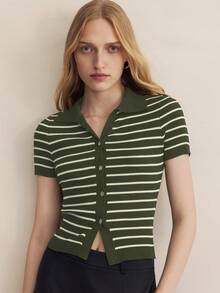 BizChic 2025 Herbst/Winter Neu Grün gestreifter Cardigan mit Knopfleiste, elegant und modisch für BüroLässigit, Party, Hochzeit, Strand, Urlaub, geeignet für formelle Anlässe, Frühstück, Flughafen, Nationalfeiertag, Neujahr, Weihnachten, Thanksgiving