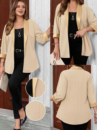 EMERY ROSE 大码女式休闲个性化拼布皮夹克，春秋季