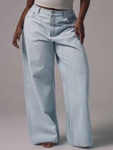 MUSERA Plus Size Wide Leg Denim Jeans Everyday Flattering Core Denim Fall Autumn - Blue - View 4