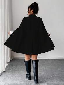 Elenzga Fashionable Casual French Retro Elegant Pearl Button Bow Cloak Overcoat