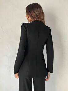 Aloruh 女士U领单排扣西装外套，秋冬新品 - 黑色 - 查看 2